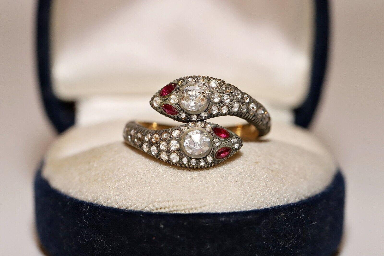 Bague serpent en or 14 carats, diamants naturels taille rose et rubis, neuve en vente 9