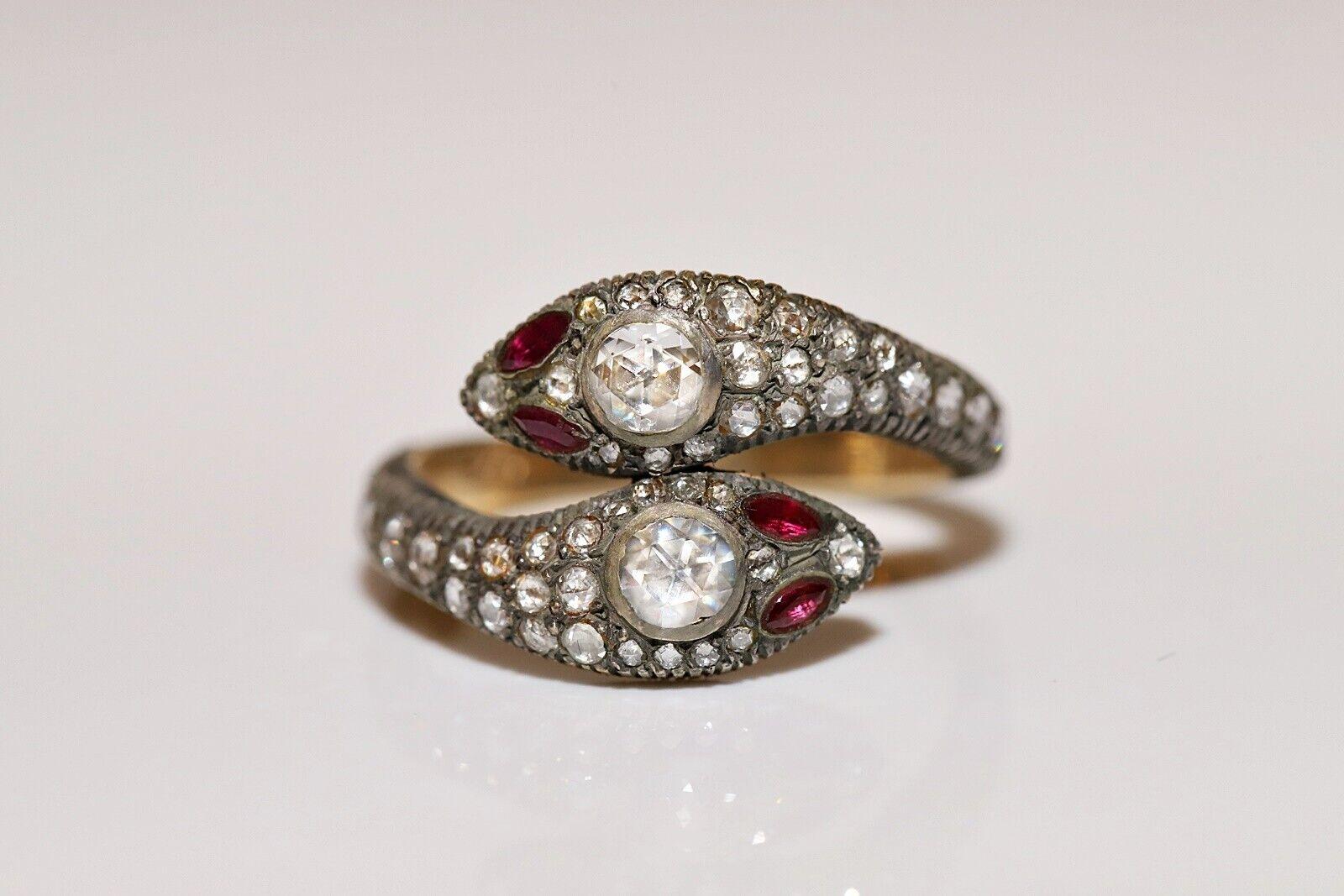 Moderne Bague serpent en or 14 carats, diamants naturels taille rose et rubis, neuve en vente