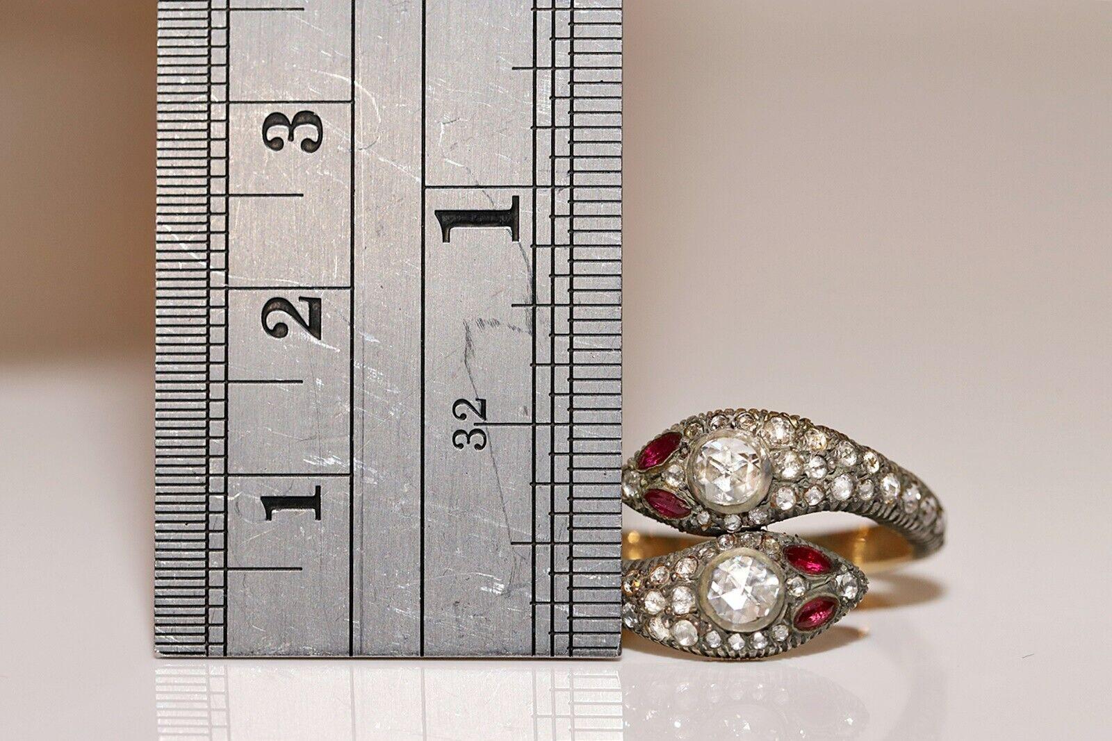 Taille rose Bague serpent en or 14 carats, diamants naturels taille rose et rubis, neuve en vente