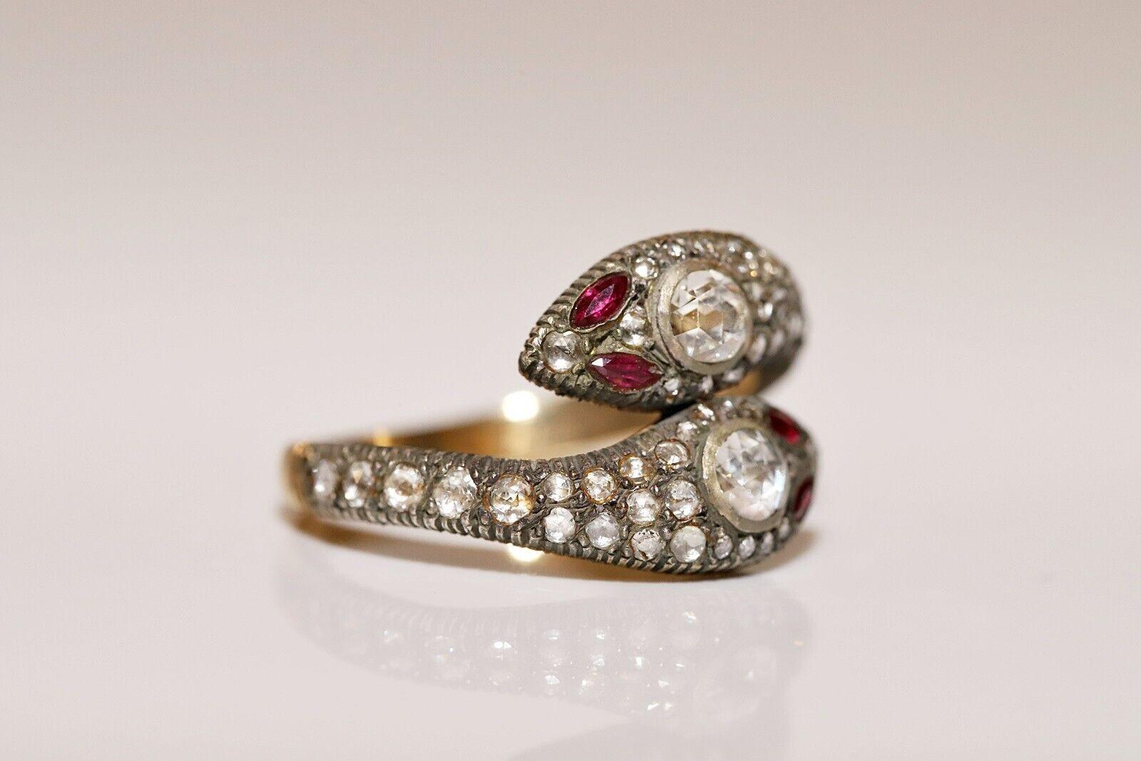 Bague serpent en or 14 carats, diamants naturels taille rose et rubis, neuve Bon état - En vente à Fatih/İstanbul, 34