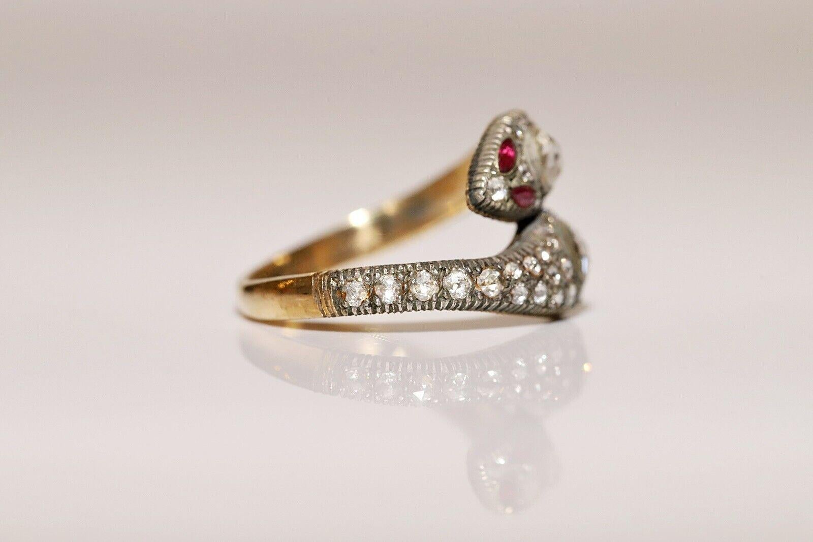 Bague serpent en or 14 carats, diamants naturels taille rose et rubis, neuve Pour femmes en vente