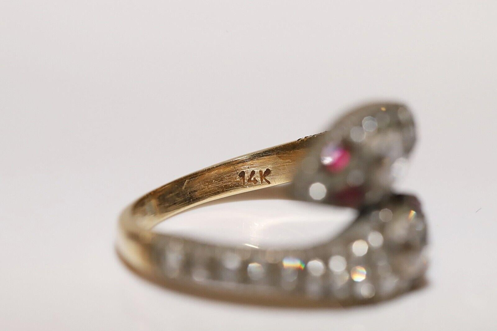 Bague serpent en or 14 carats, diamants naturels taille rose et rubis, neuve en vente 3