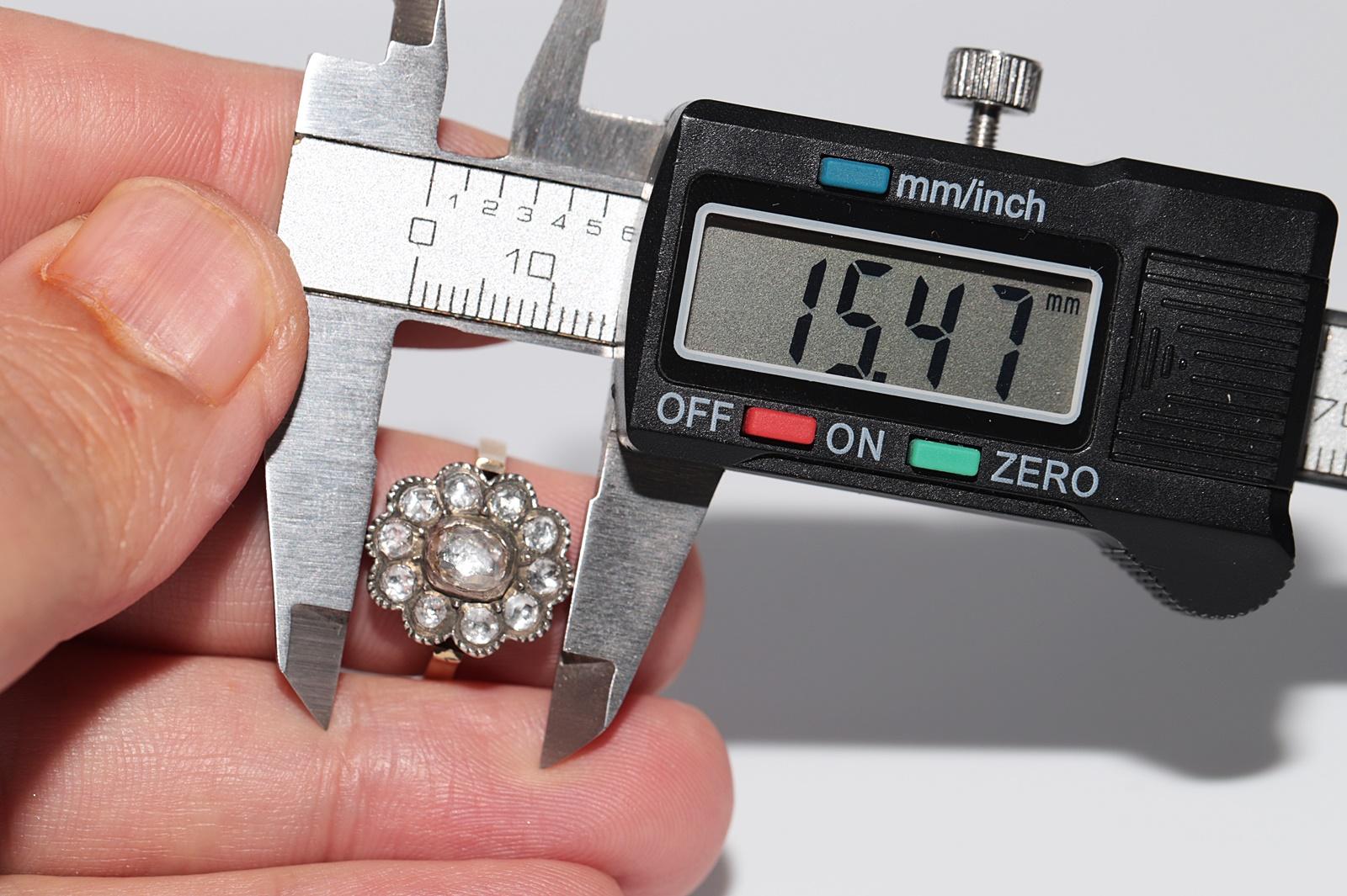 Bague décorée de diamants naturels taille rose en argent 14 carats, nouvellement fabriquée en vente 5