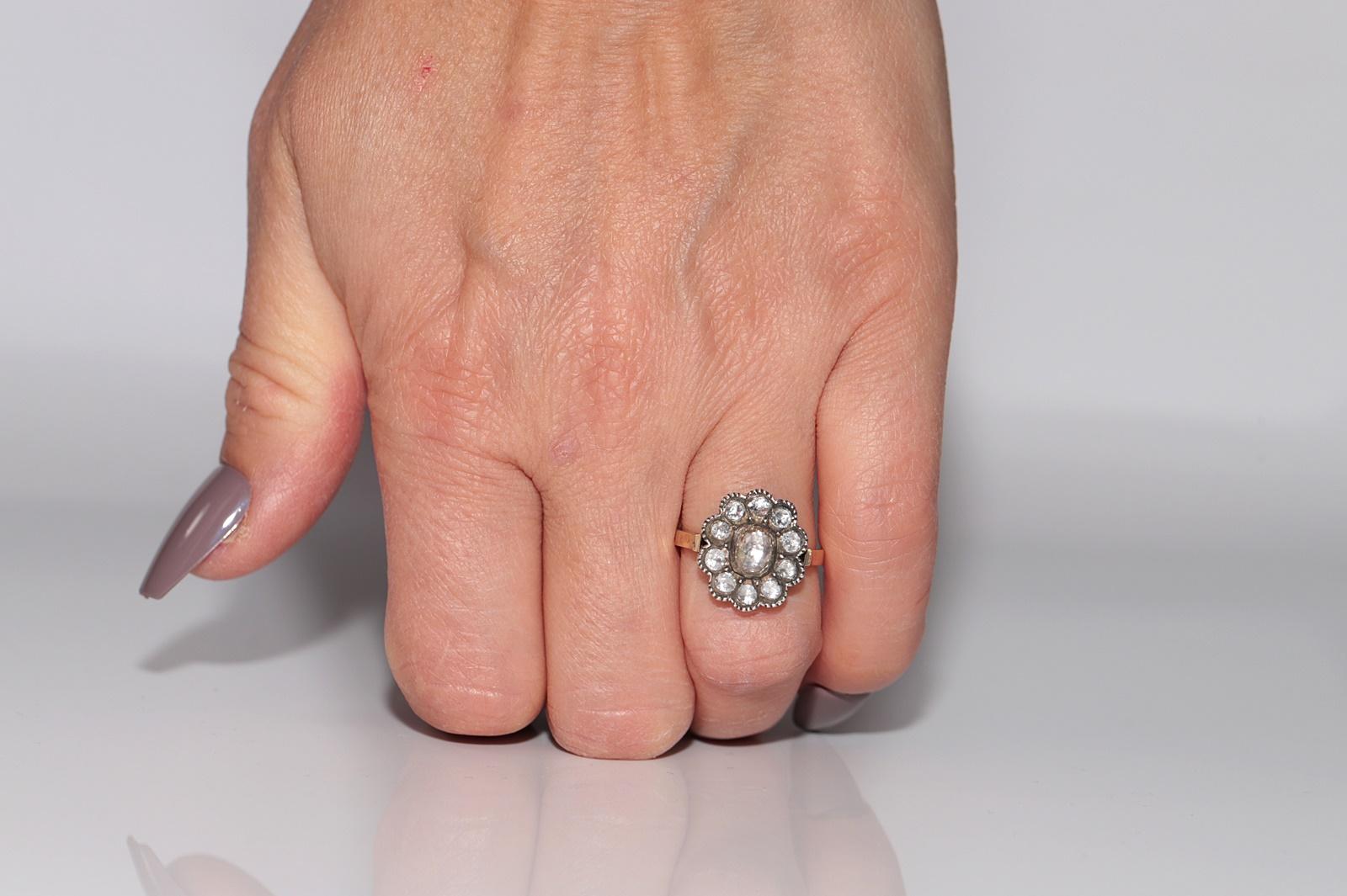 Bague décorée de diamants naturels taille rose en argent 14 carats, nouvellement fabriquée en vente 8