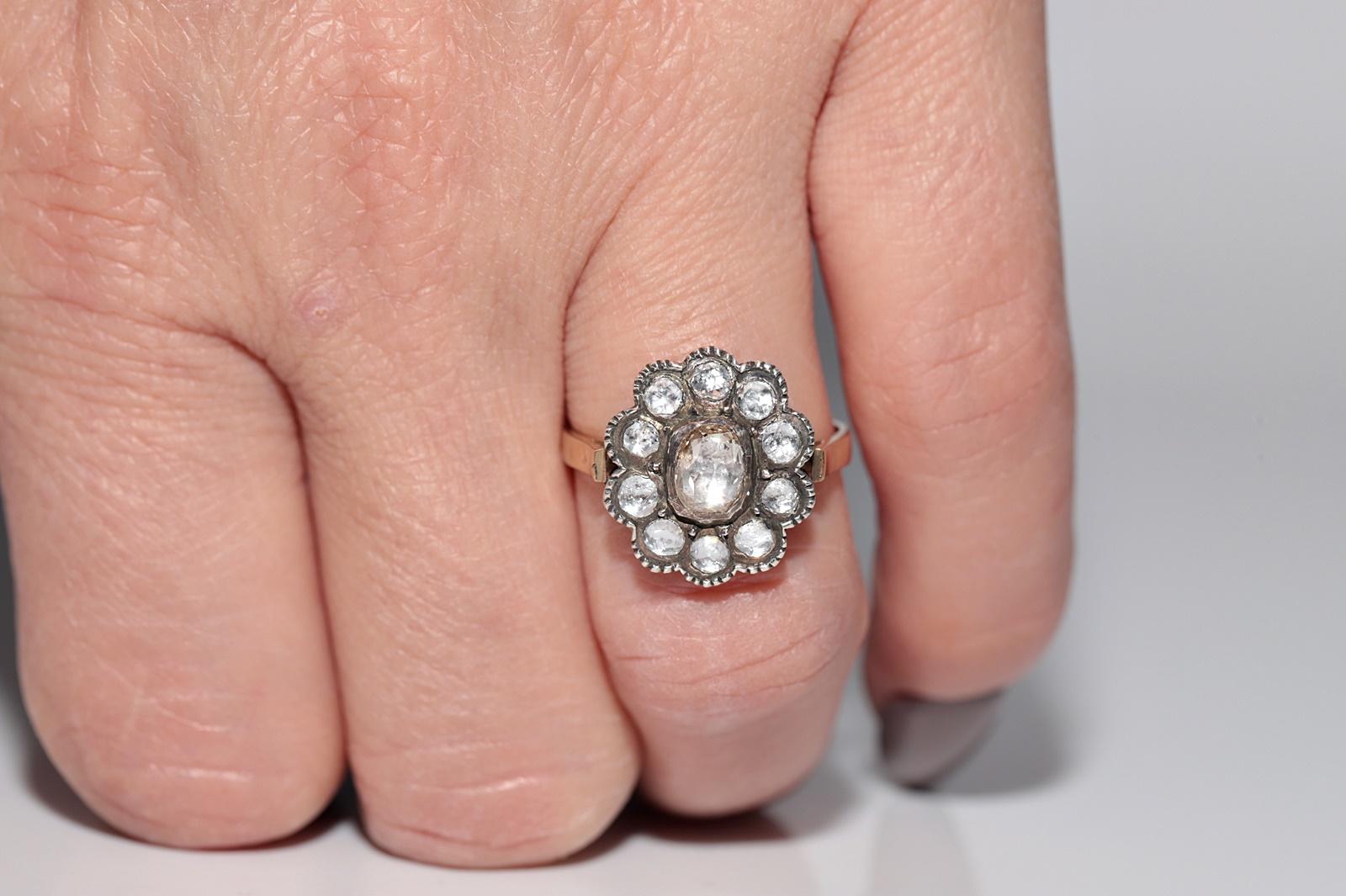 Bague décorée de diamants naturels taille rose en argent 14 carats, nouvellement fabriquée en vente 9