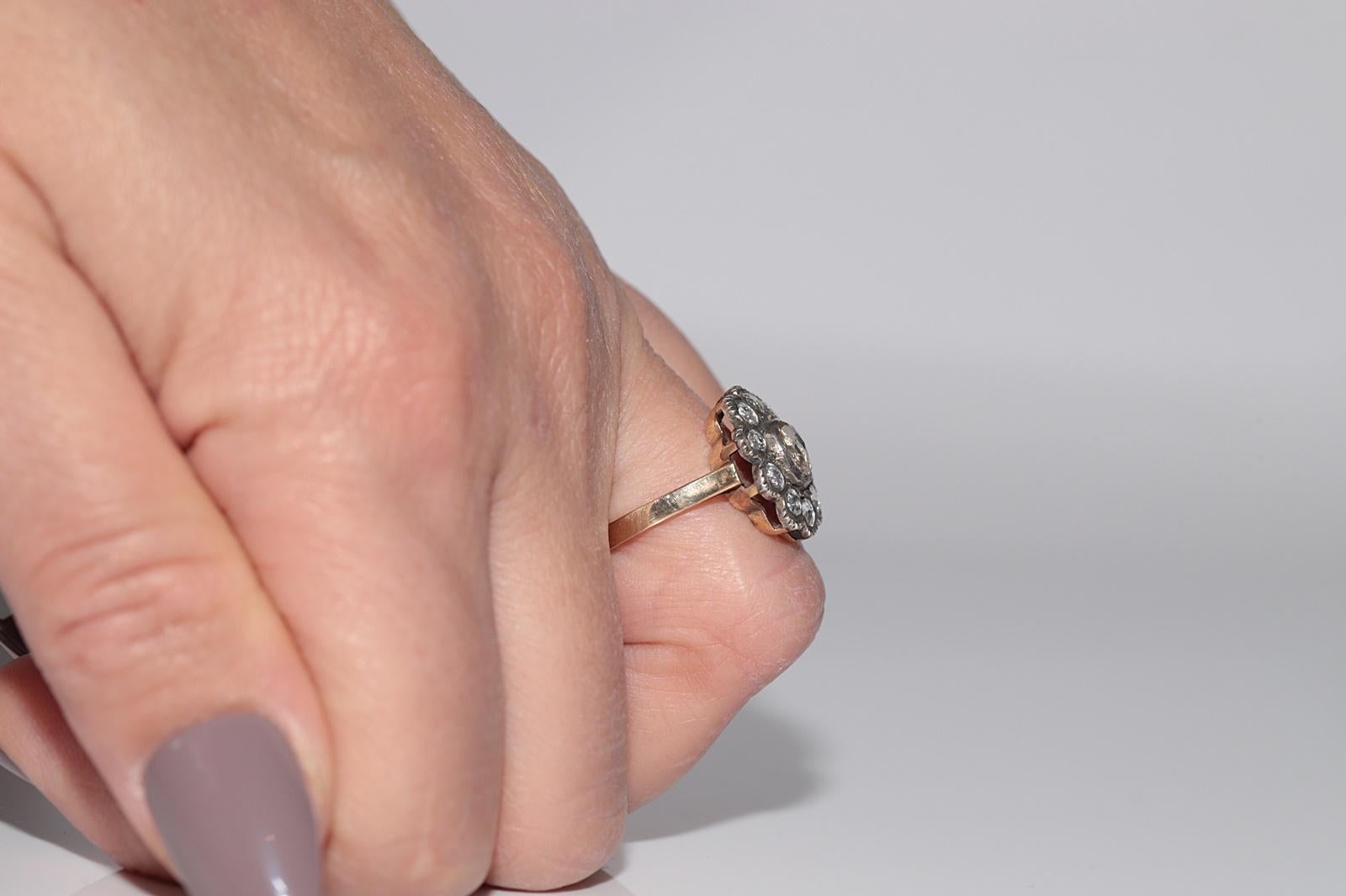 Neu Hergestellter 14k Gold Top Silber Natürlicher Rosenschliff Diamant Dekorierter Ring im Angebot 11