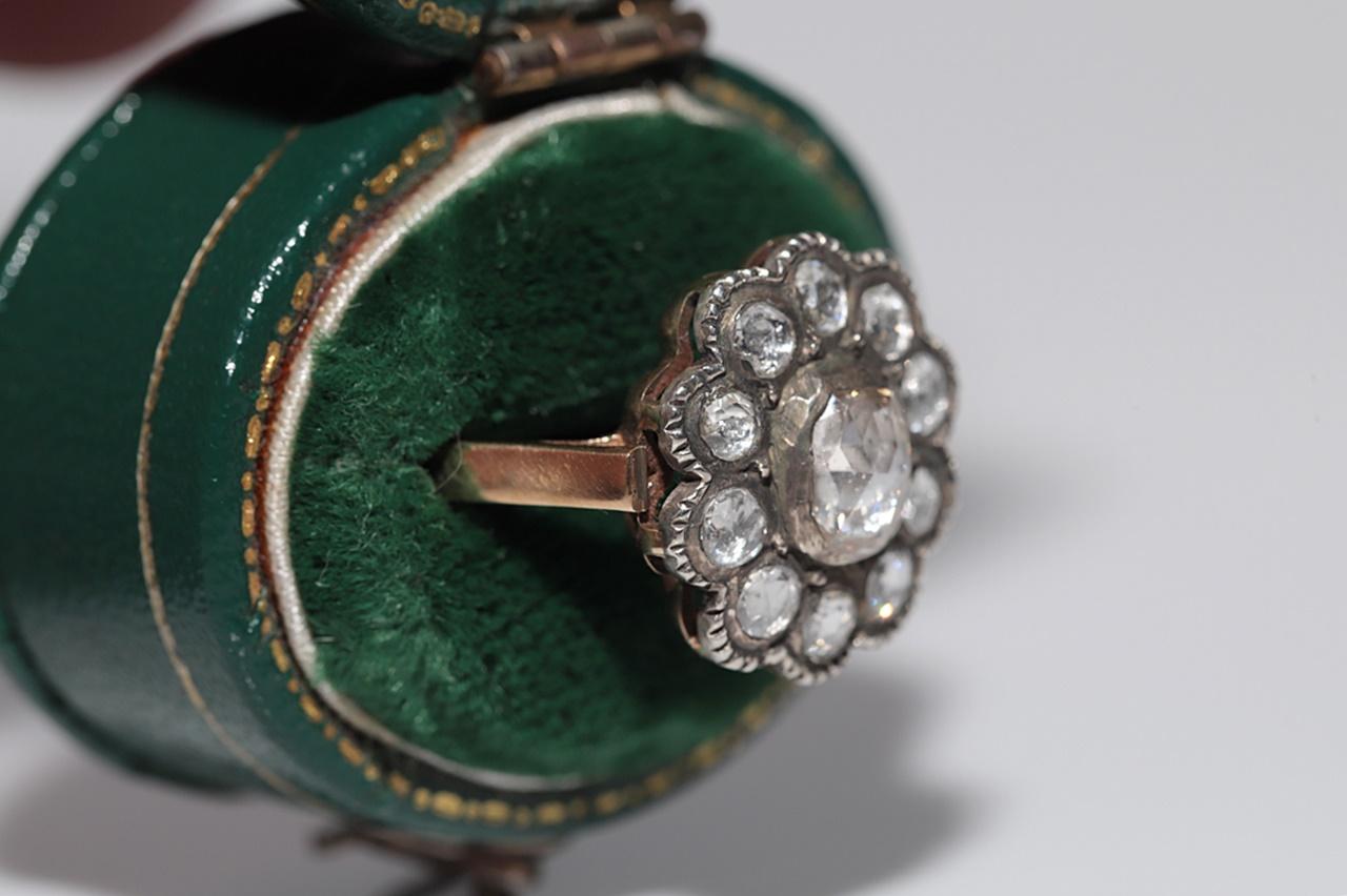 Moderne Bague décorée de diamants naturels taille rose en argent 14 carats, nouvellement fabriquée en vente