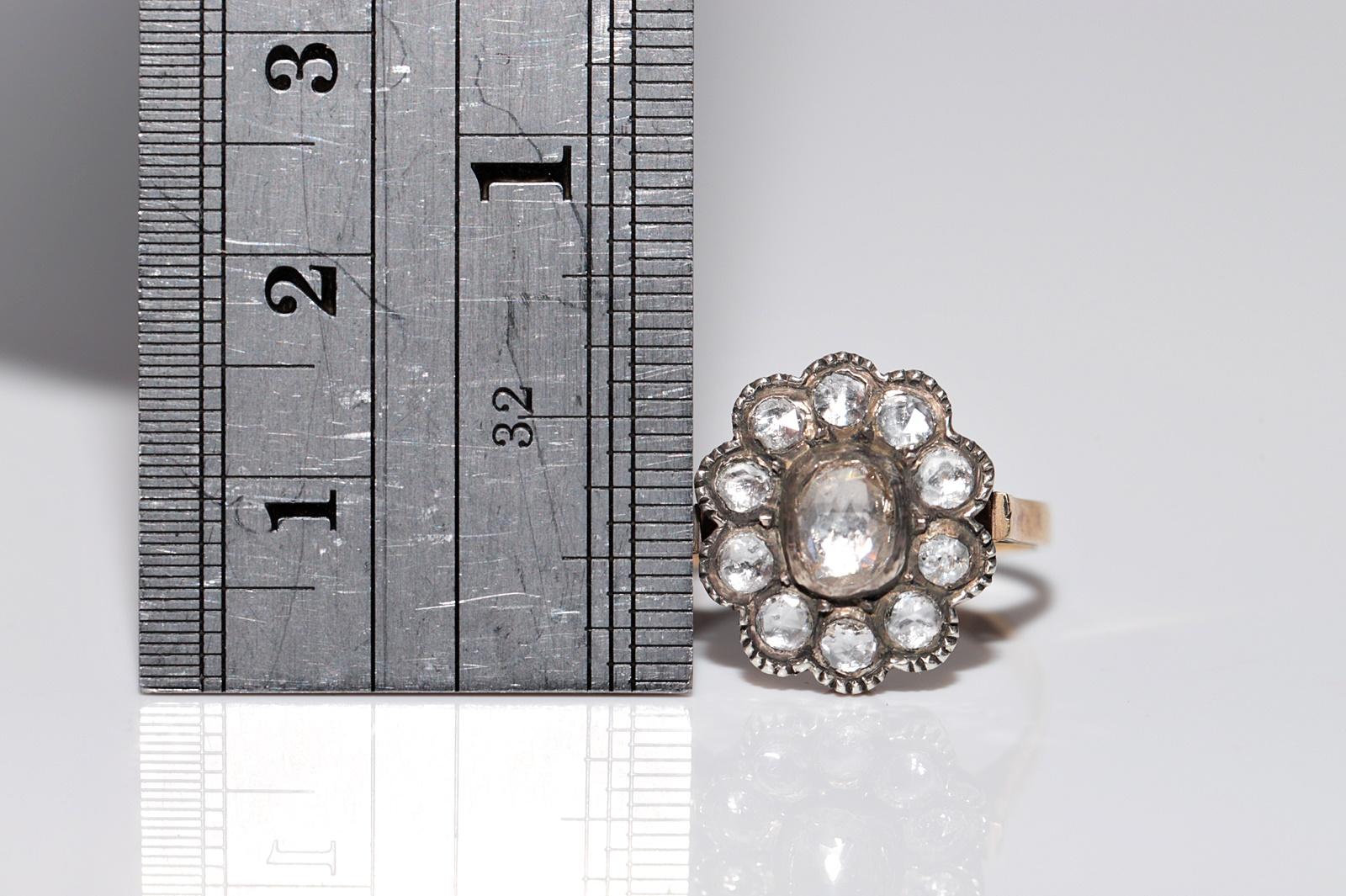 Neu Hergestellter 14k Gold Top Silber Natürlicher Rosenschliff Diamant Dekorierter Ring Damen im Angebot