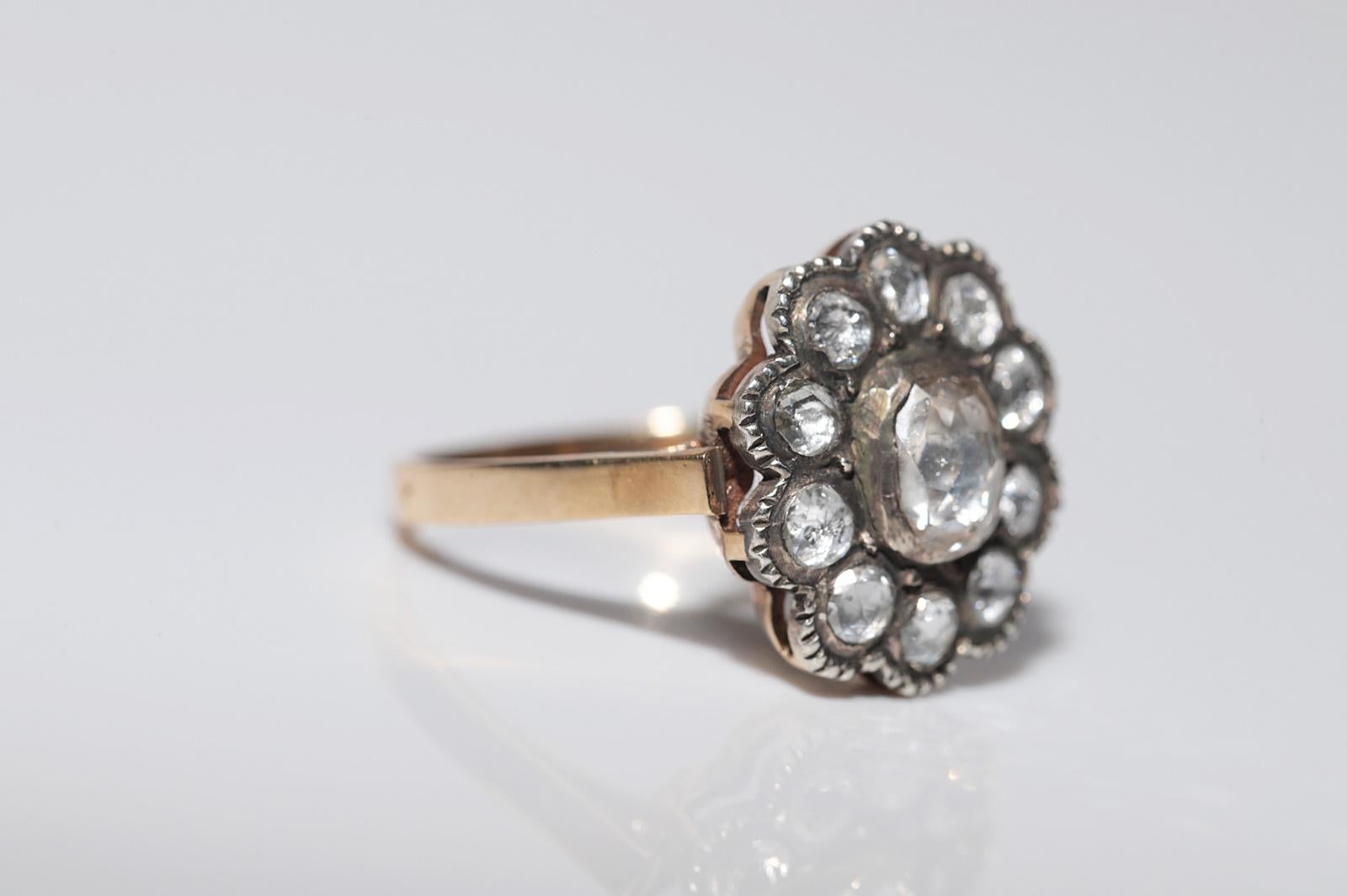 Neu Hergestellter 14k Gold Top Silber Natürlicher Rosenschliff Diamant Dekorierter Ring im Angebot 1