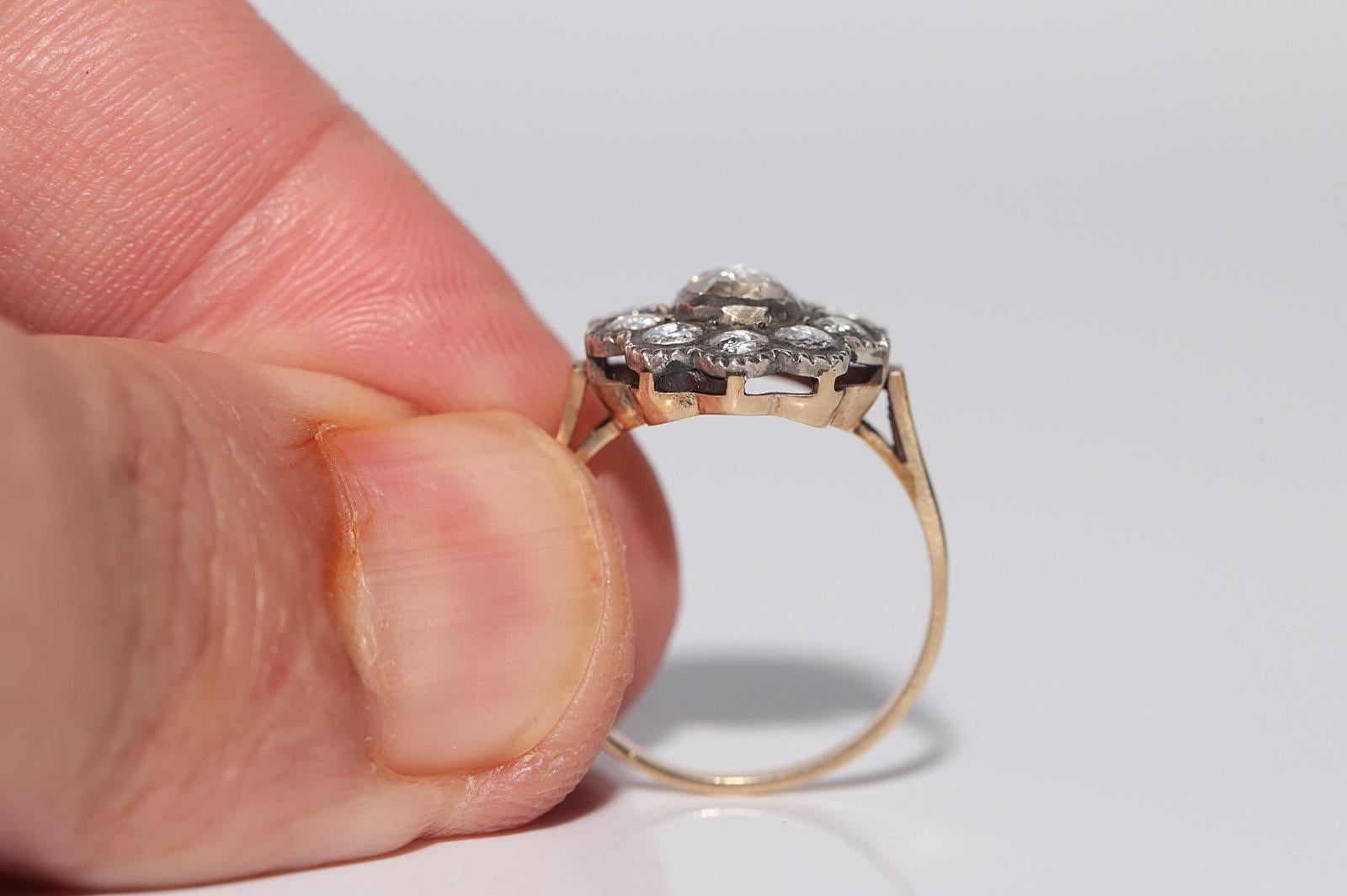 Bague décorée de diamants naturels taille rose en argent 14 carats, nouvellement fabriquée en vente 2