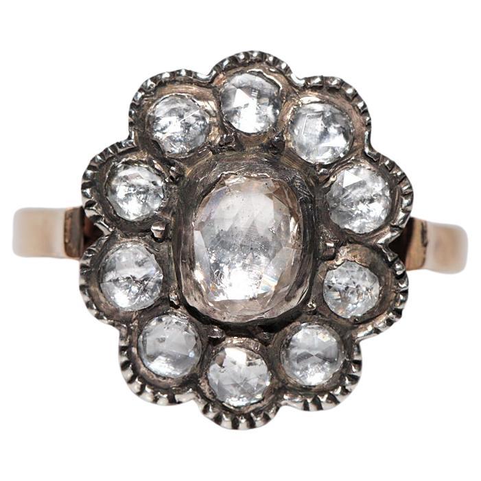 New Made 14k Gold Top Silver Natural Rose Cut Diamond Decorated Ring