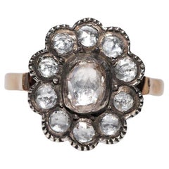 Neu Hergestellter 14k Gold Top Silber Natürlicher Rosenschliff Diamant Dekorierter Ring