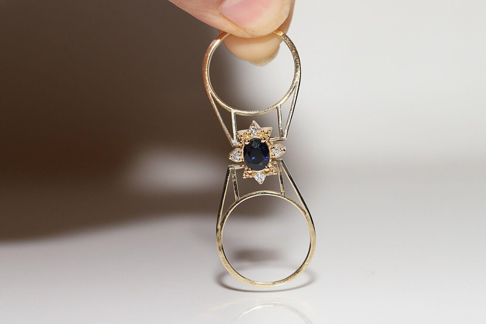 Brilliant Cut New Made 14k Gold Two Face Natural Diamond And Sapphire Decorated Ring For Sale