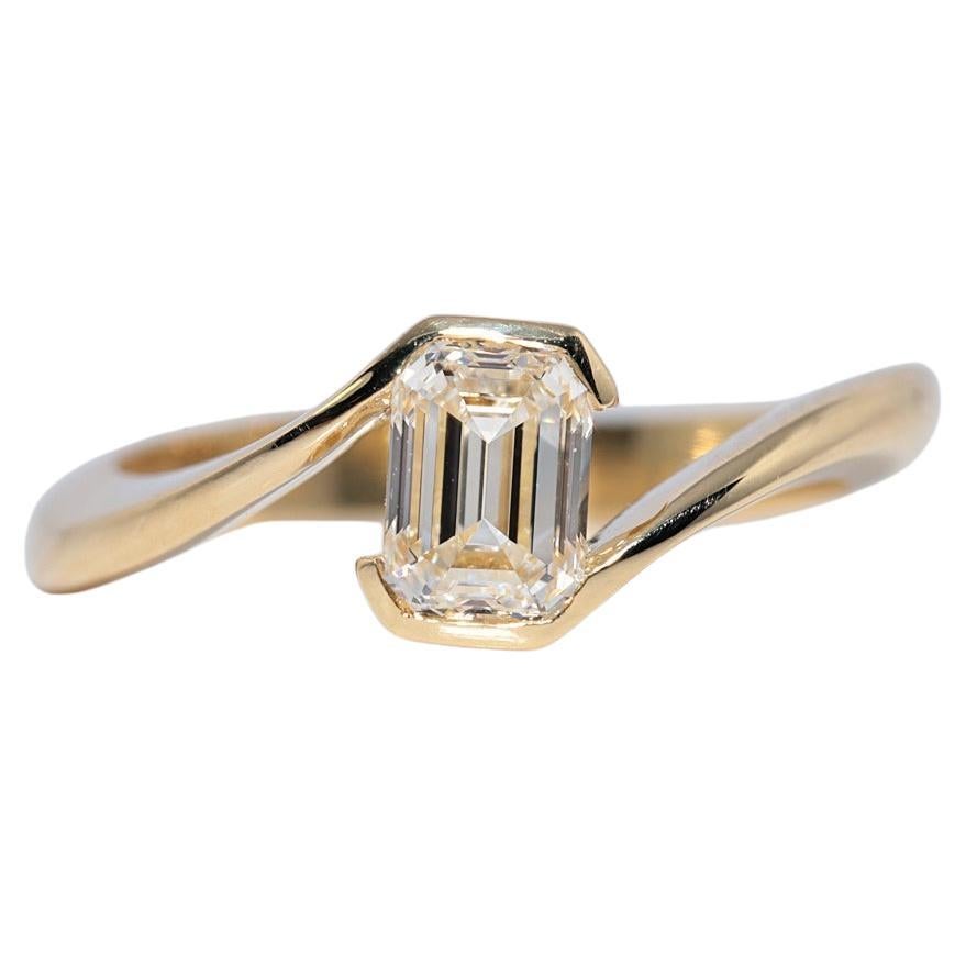 New Made 18k Gold Smaragd Schliff Diamant verziert Solitär Ring
