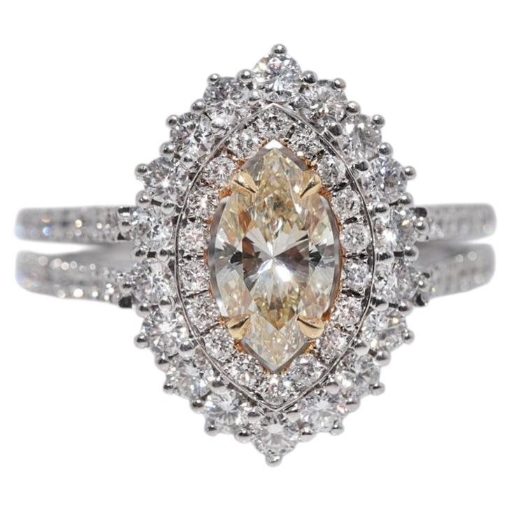 New Made 18k Gold Estate Natural Diamond Decorated Navette Ring