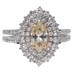 New Made 18k Gold Estate Natural Diamond Decorated Navette Ring