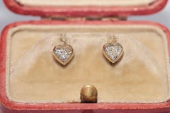 New Made 18k Gold Heart Cut Diamond Decorated Stud Solitaire Earring