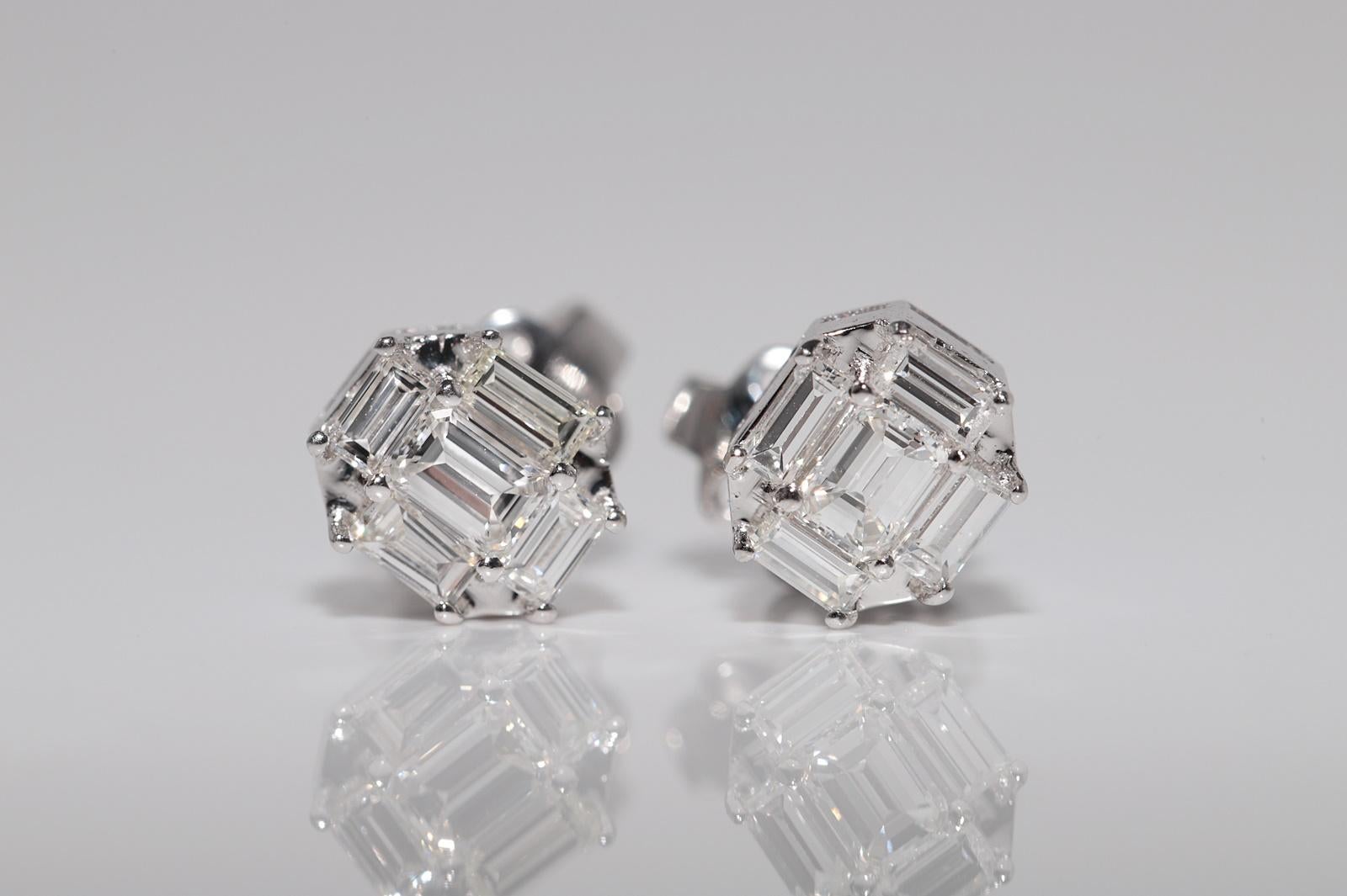 New Made Boucle d'oreille en or 18k ornée de diamants baguette naturels Bon état - En vente à Fatih/İstanbul, 34