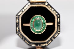 New Made 18k Gold Natural Cabochon Cut And Caliber Cut Emerald Decorated Ring