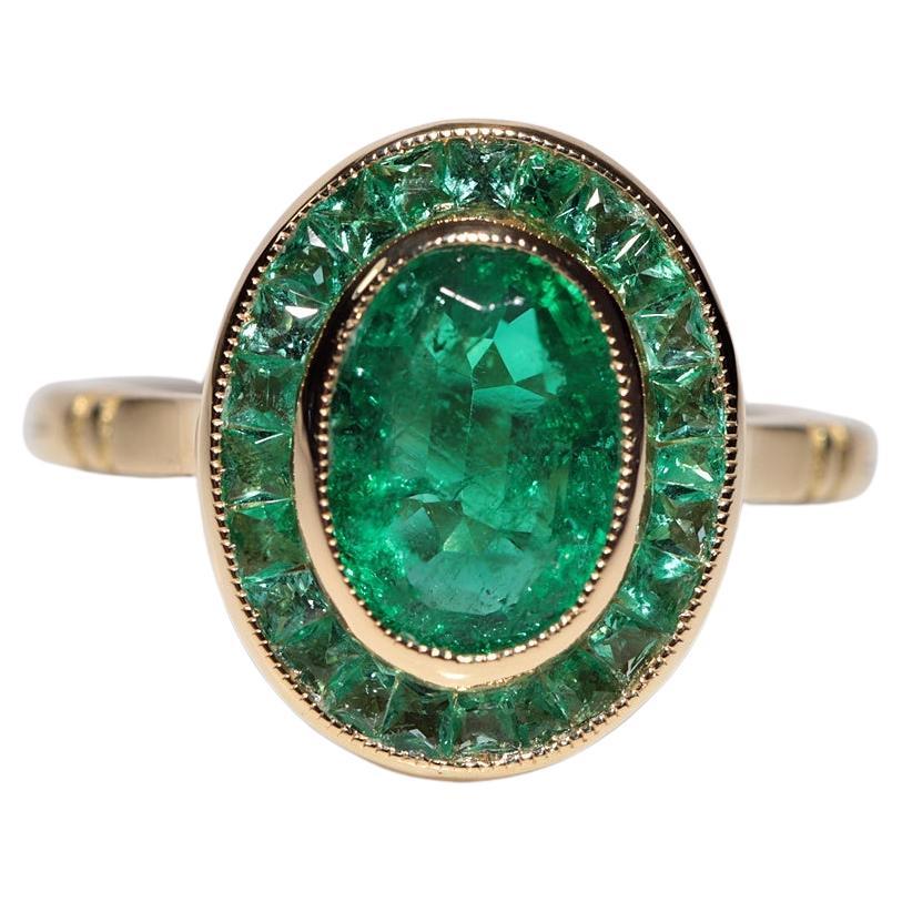 New Made 18k Gold Natural Caliber Cut And Oval Cut Emerald Ring