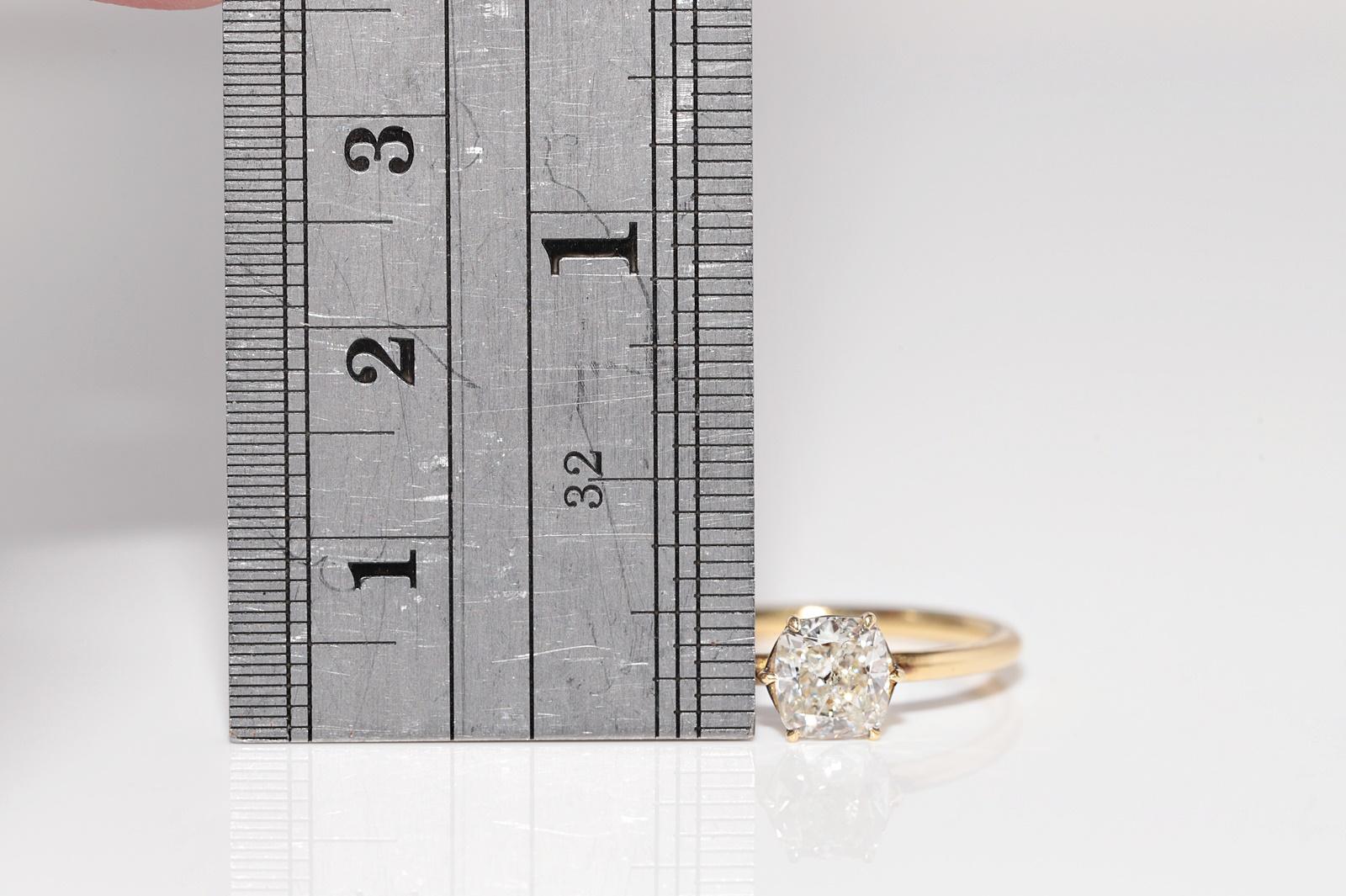 Anillo solitario decorado con diamantes naturales talla cojín de oro de 18k de nueva factura en venta 5