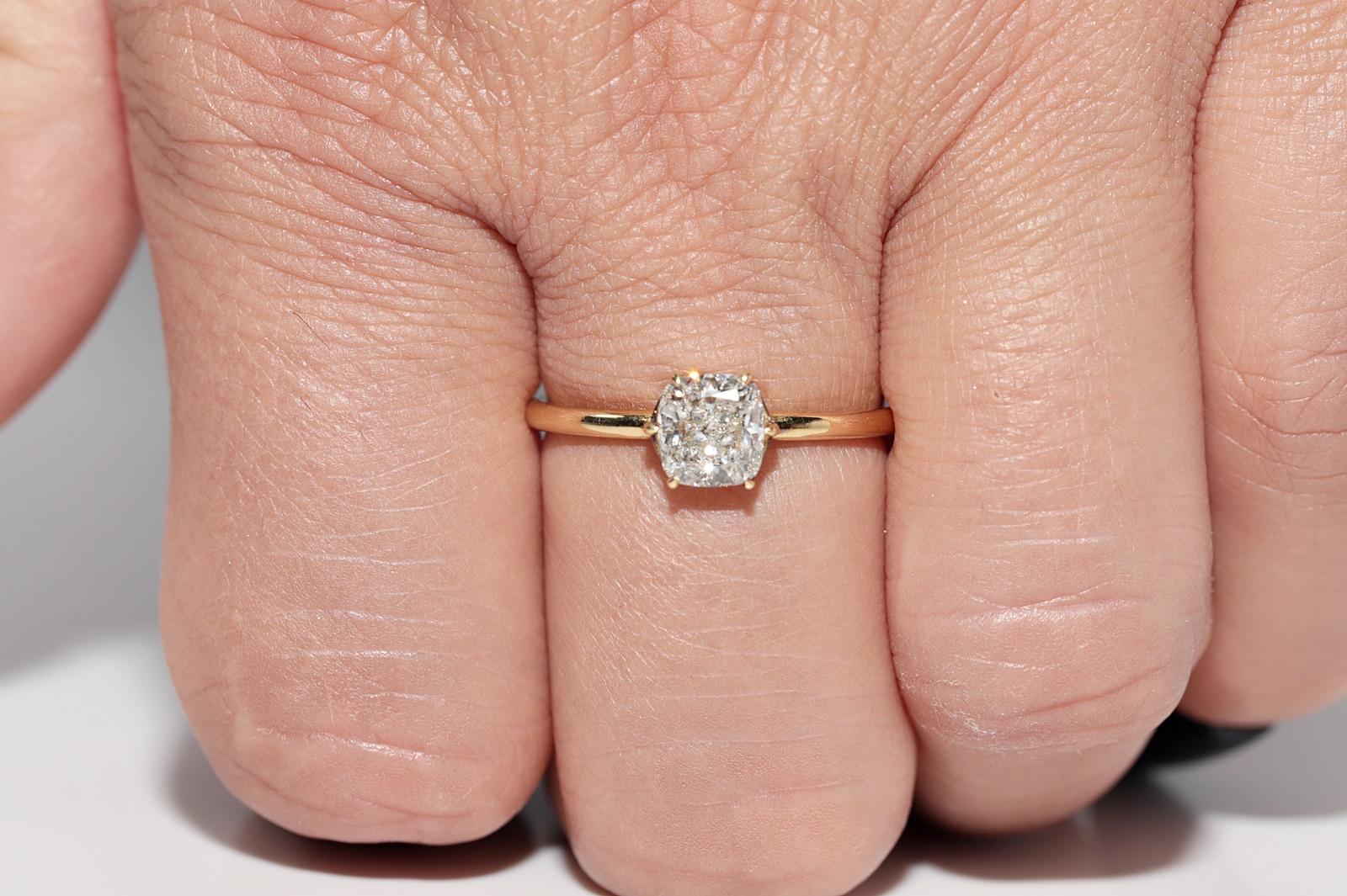 New Made 18k Gold natürlichen Kissenschliff Diamant dekoriert Solitär-Ring im Angebot 11