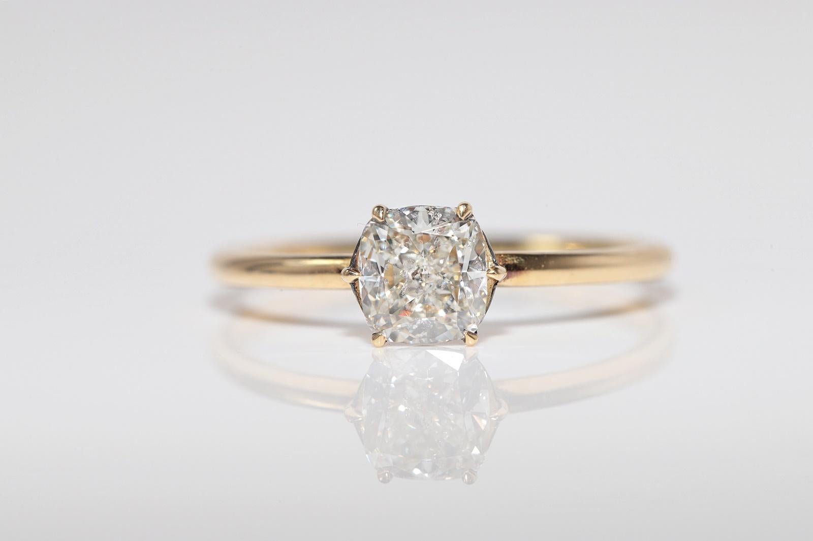 New Made 18k Gold natürlichen Kissenschliff Diamant dekoriert Solitär-Ring Damen im Angebot