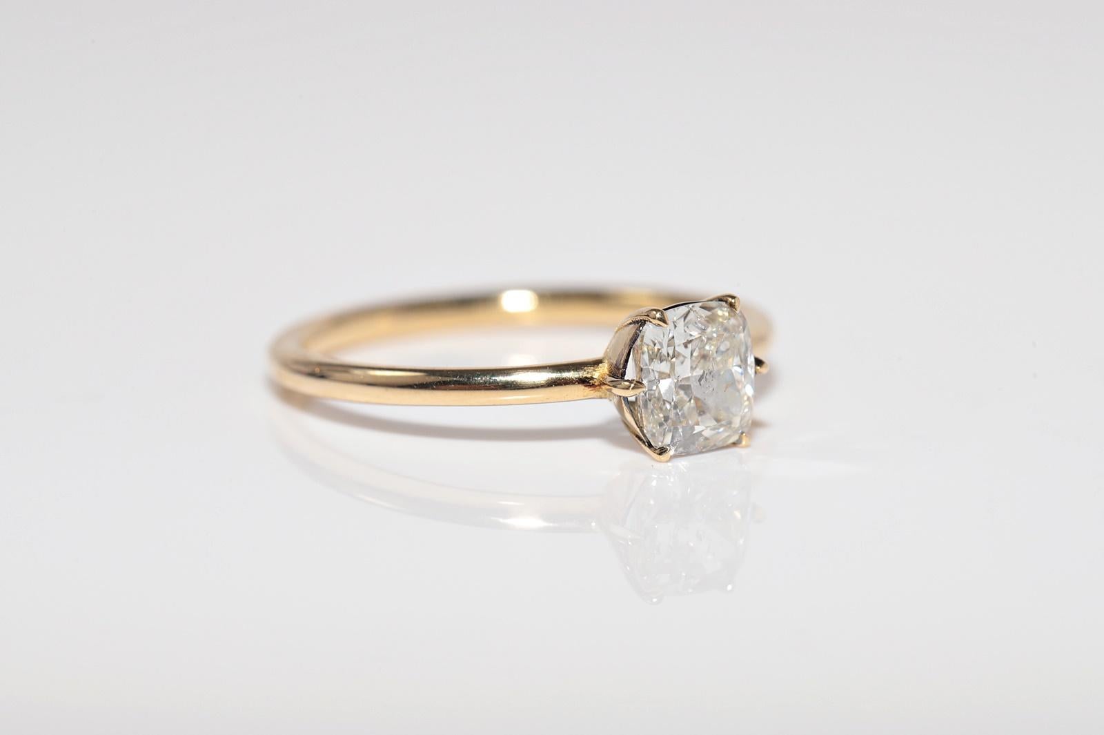 De las mujeres Anillo solitario decorado con diamantes naturales talla cojín de oro de 18k de nueva factura en venta