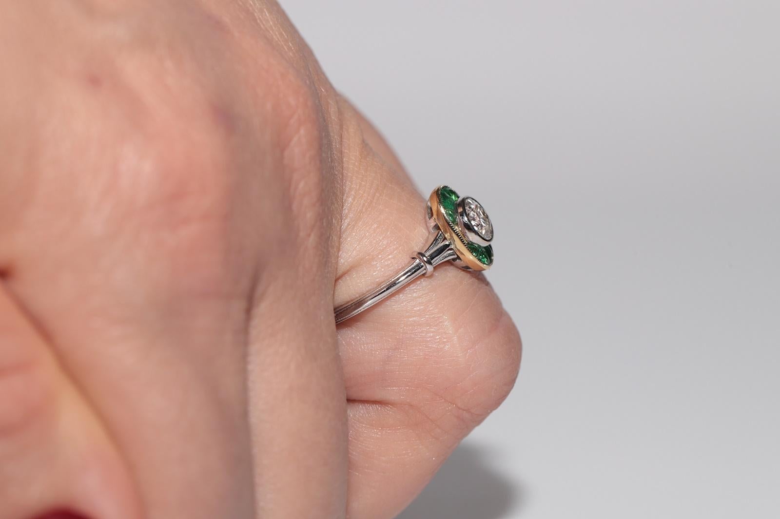 Anillo solitario de diamante natural y esmeralda talla calibre en oro de 18k de nueva factura en venta 11