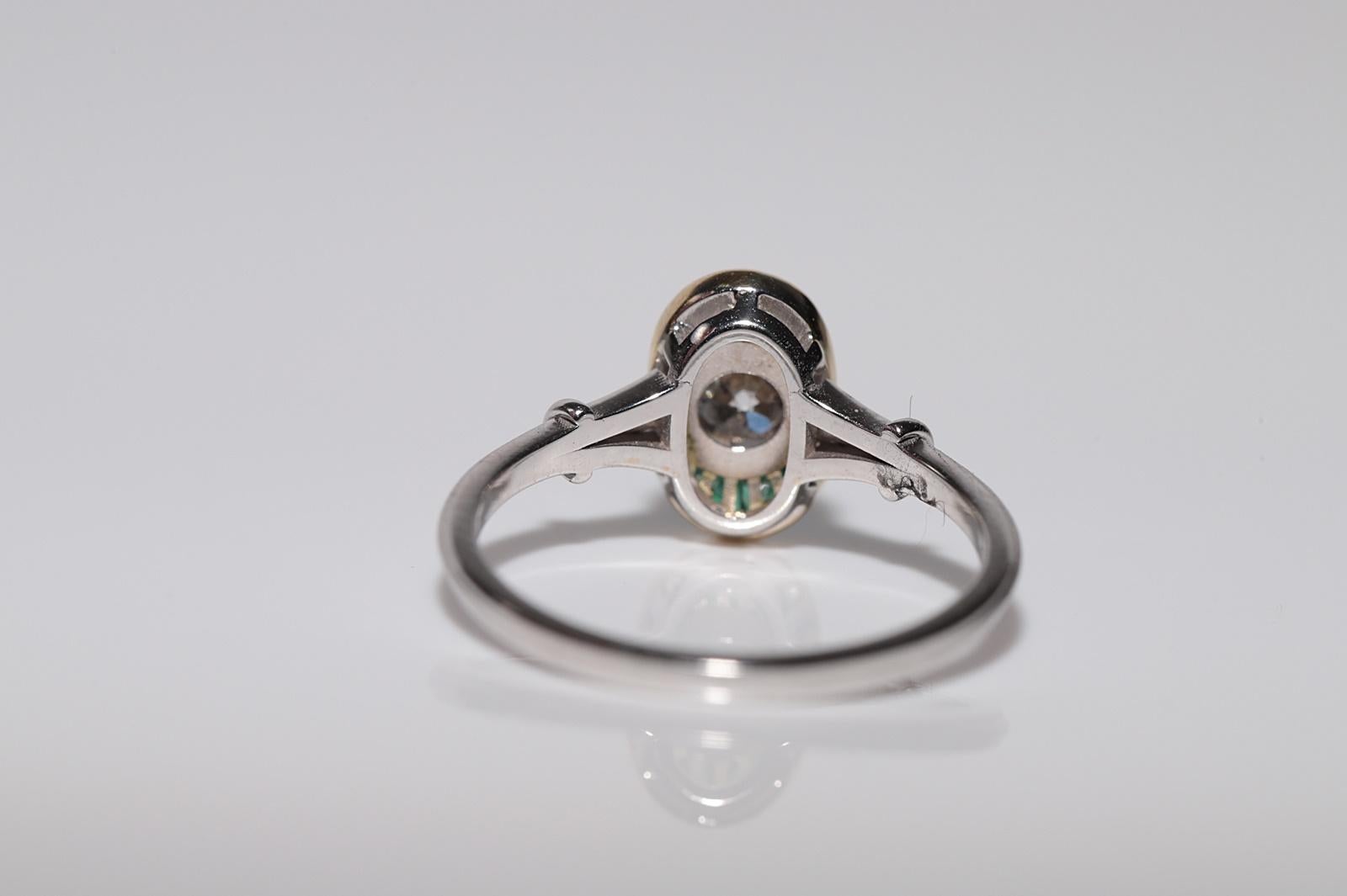 Anillo solitario de diamante natural y esmeralda talla calibre en oro de 18k de nueva factura en venta 1