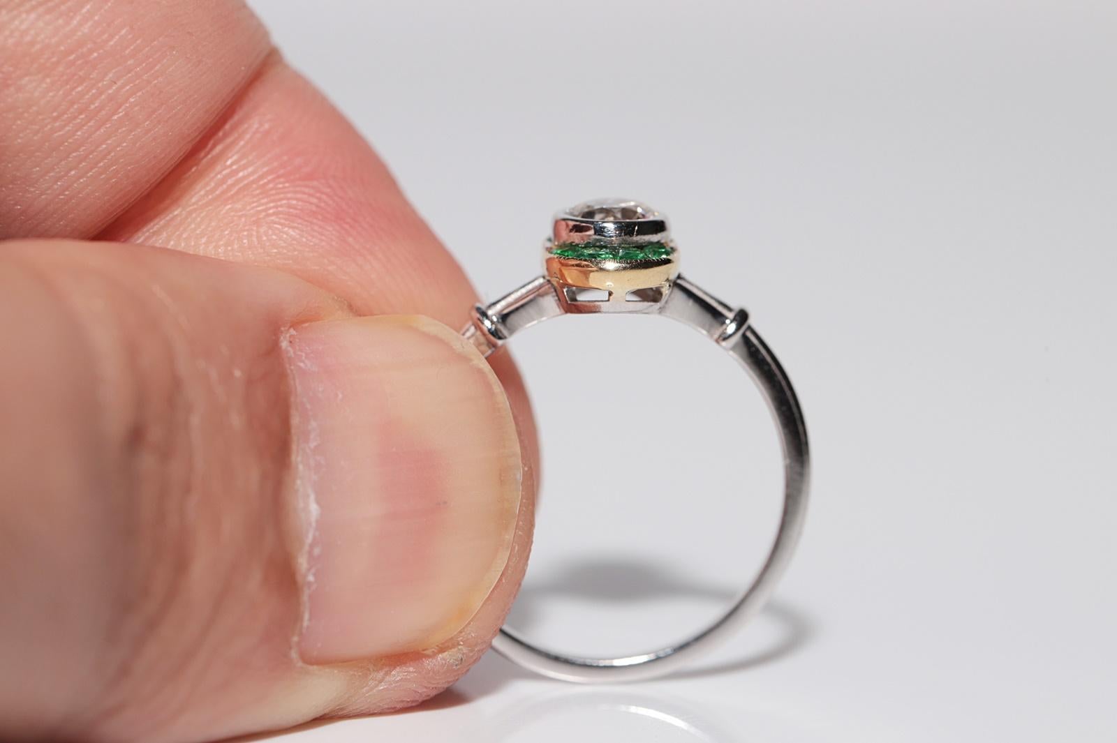 Anillo solitario de diamante natural y esmeralda talla calibre en oro de 18k de nueva factura en venta 2
