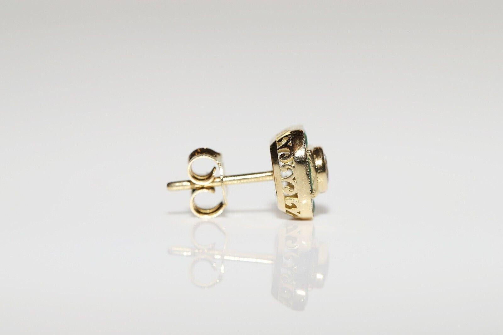 De las mujeres New made 18k Gold Natural Diamond And Caliber Cut Emerald Stud Earring en venta