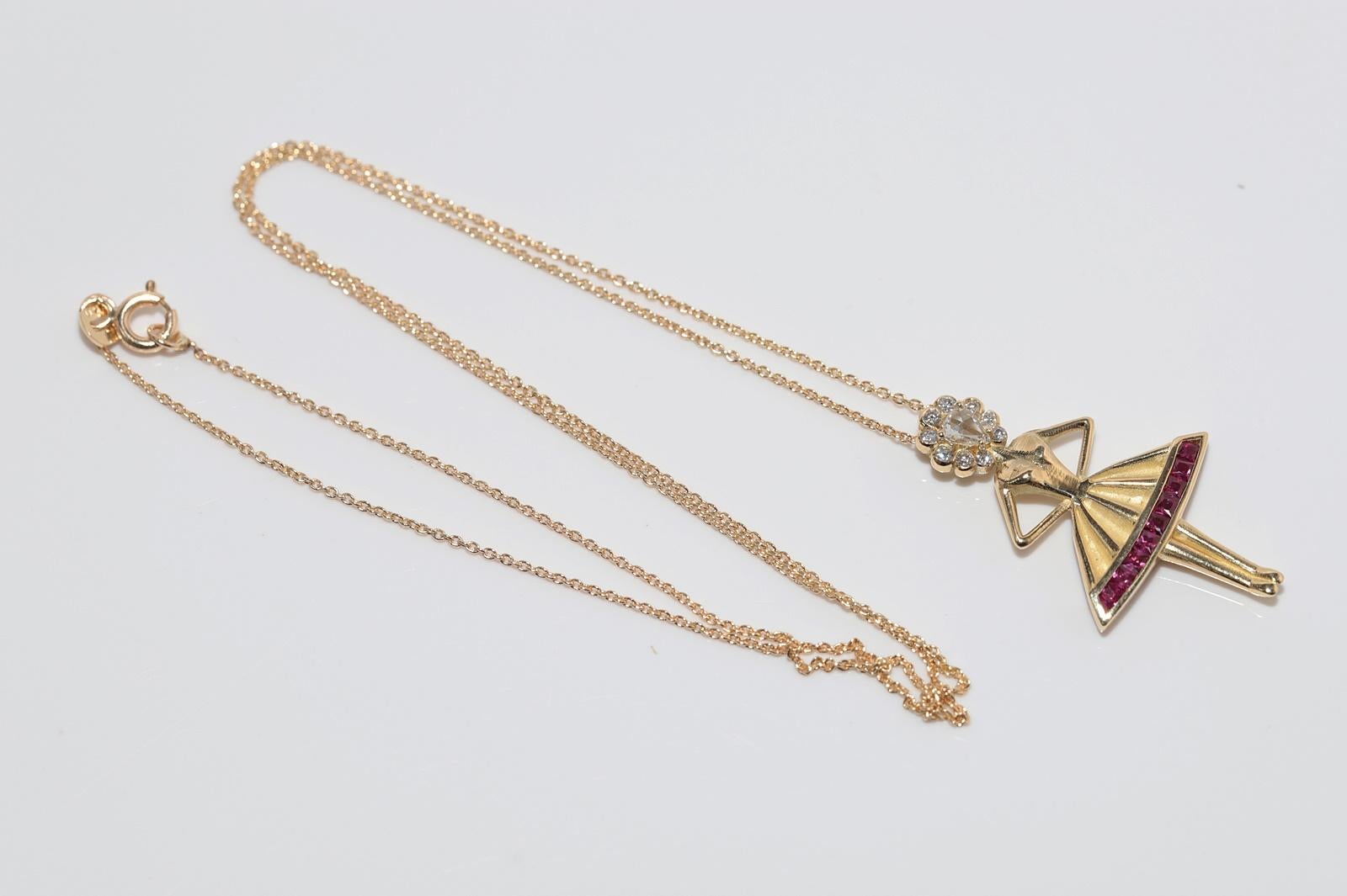 New Made 18k Gold Natural Diamond And Caliber Cut Ruby  Ballerina Necklace For Sale 8