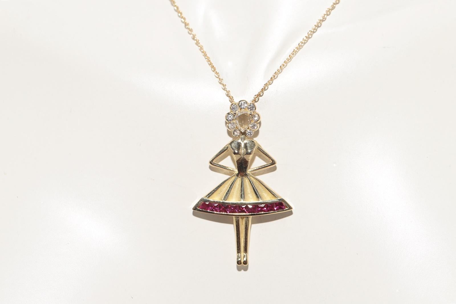 Brilliant Cut New Made 18k Gold Natural Diamond And Caliber Cut Ruby  Ballerina Necklace For Sale