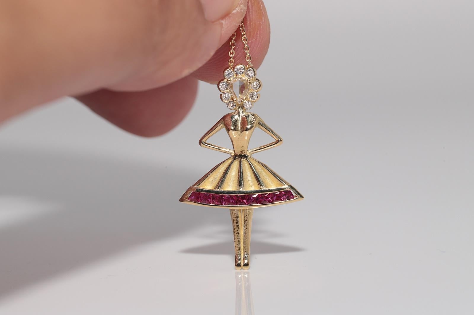 New Made 18k Gold Natural Diamond And Caliber Cut Ruby  Ballerina Necklace For Sale 1