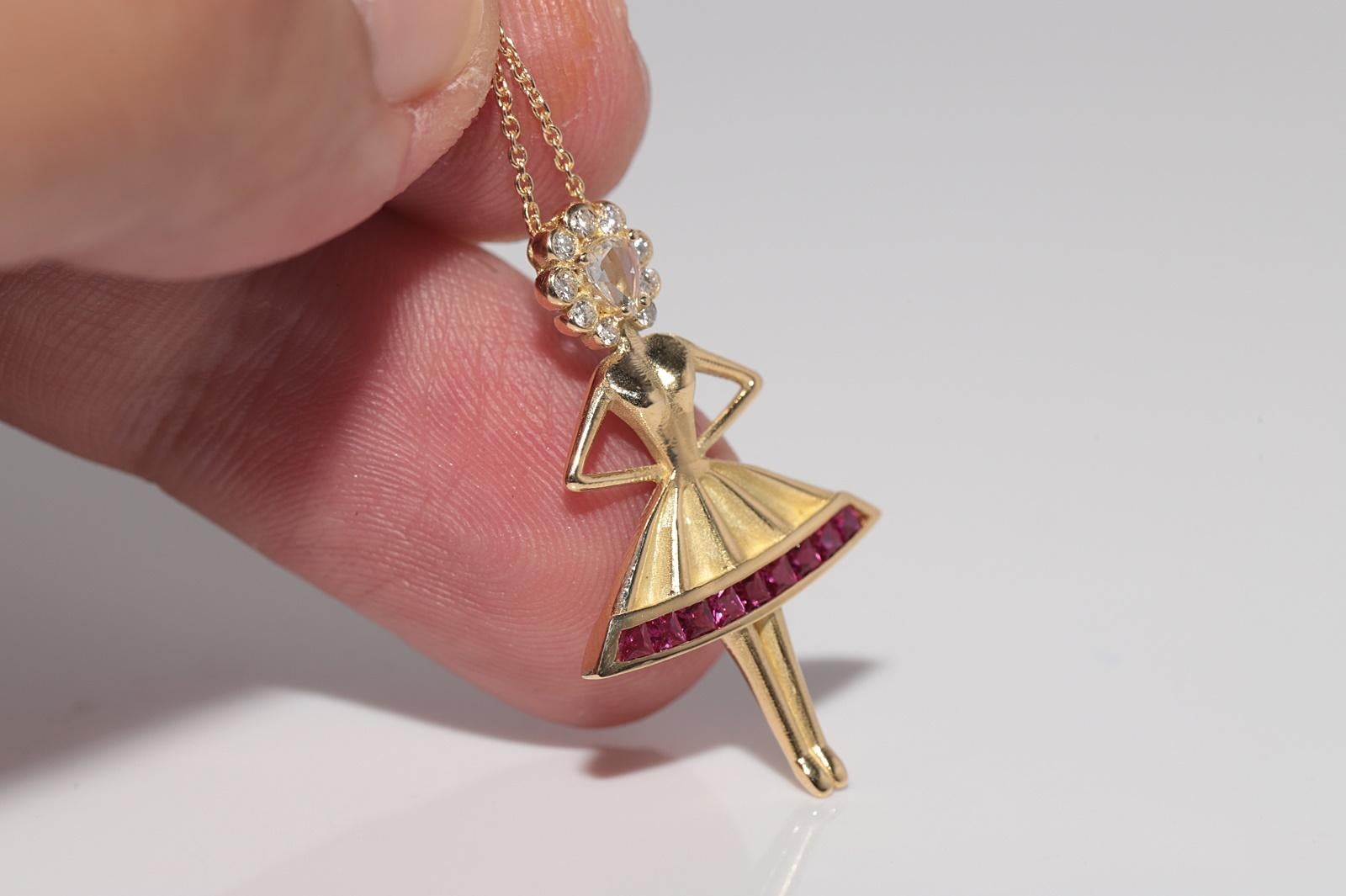 New Made 18k Gold Natural Diamond And Caliber Cut Ruby  Ballerina Necklace For Sale 2