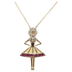New Made 18k Gold Natural Diamond And Caliber Cut Ruby  Ballerina Necklace