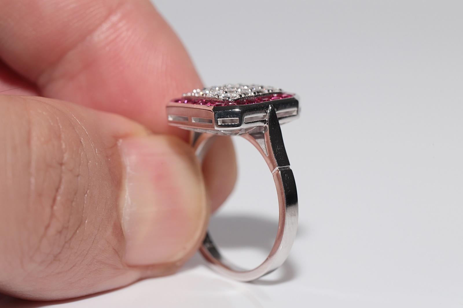 Anillo decorado con diamantes naturales y rubíes talla calibre en oro de 18 quilates de nueva factura en venta 6