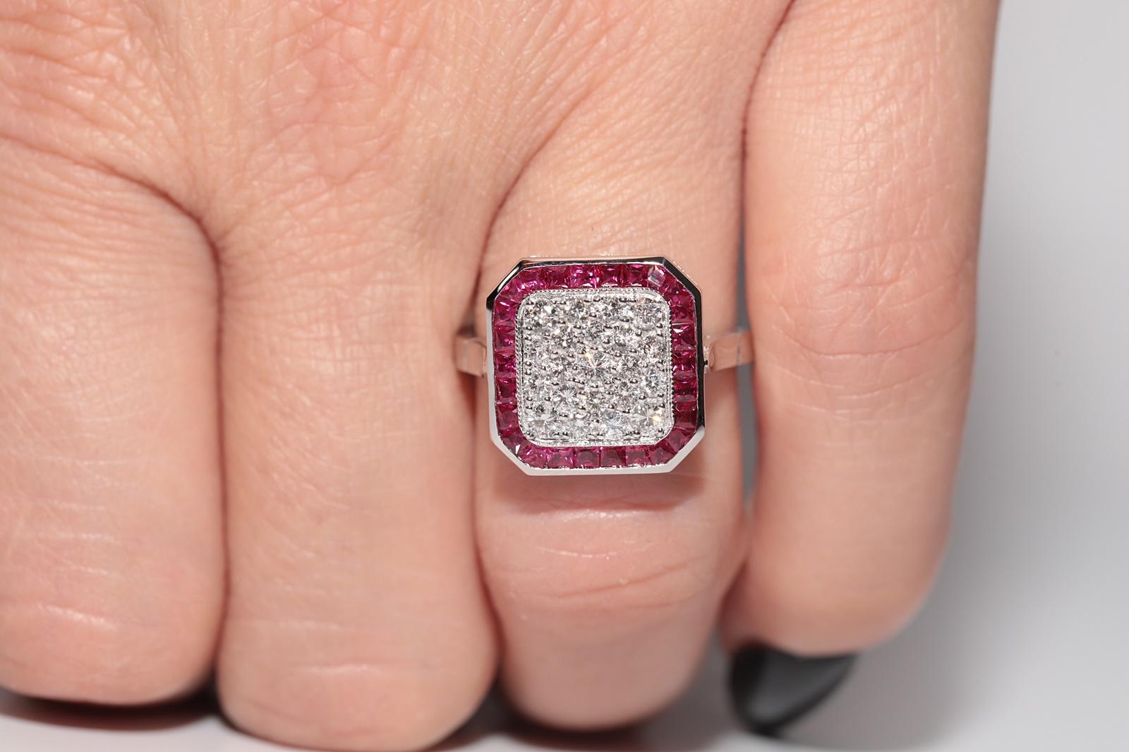 Anillo decorado con diamantes naturales y rubíes talla calibre en oro de 18 quilates de nueva factura en venta 9