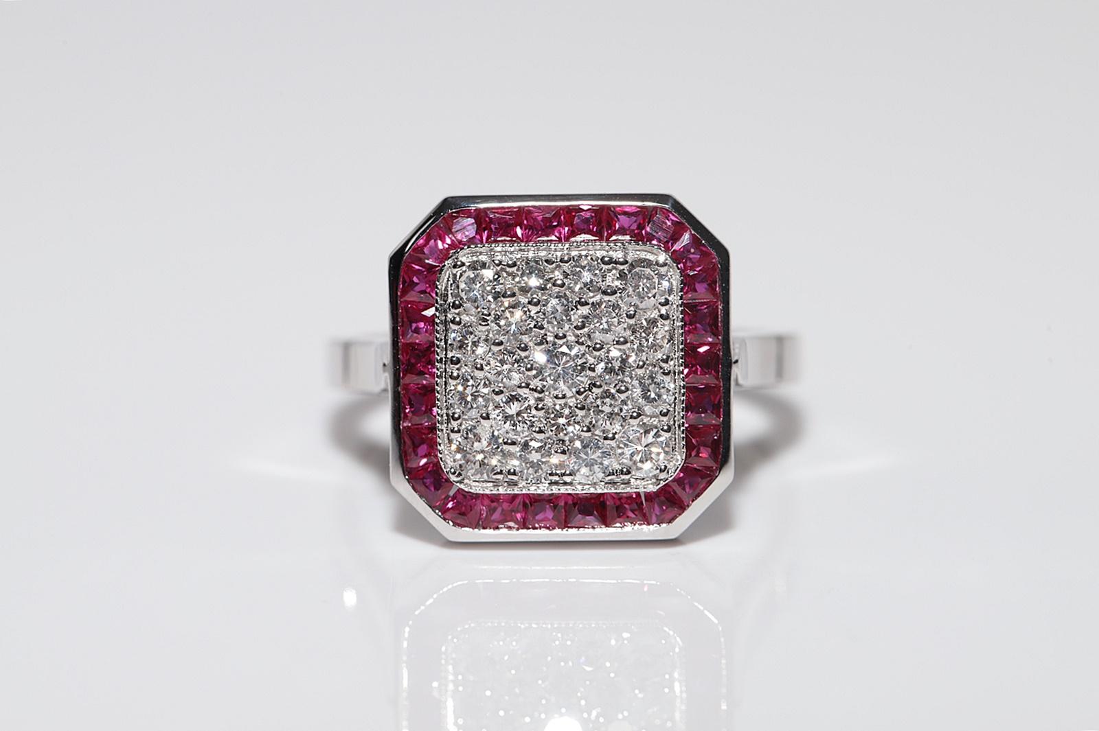 Brilliant Cut New Made 18k Gold Natural Diamond And Caliber Cut Ruby Decorated Ring For Sale