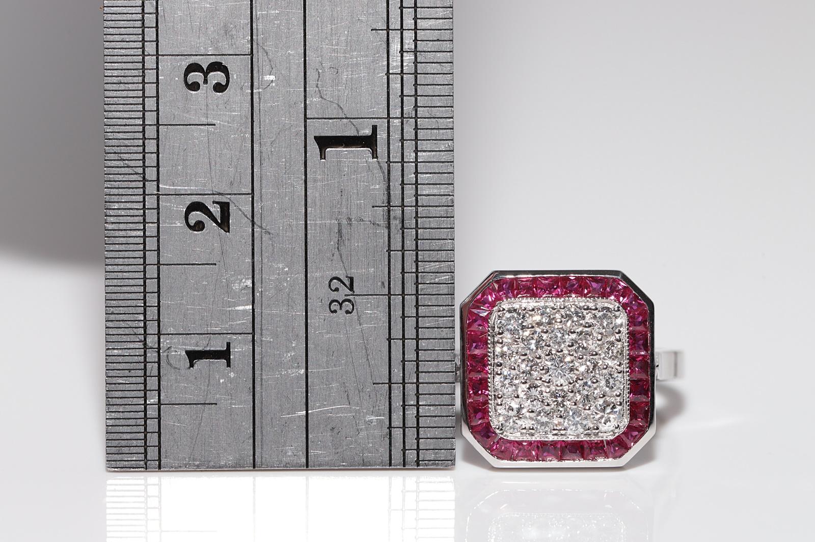 New Made 18k Gold Natural Diamond And Caliber Cut Ruby Decorated Ring For Sale 1
