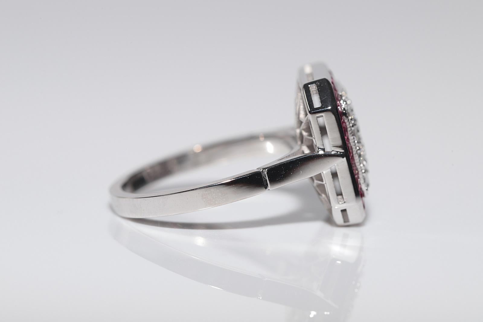 Anillo decorado con diamantes naturales y rubíes talla calibre en oro de 18 quilates de nueva factura en venta 2