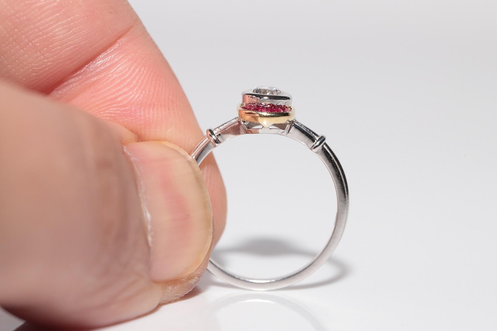 Neuer Solitär-Ring, 18 Karat Gold, natürlicher Diamant und Rubin im Kaliberschliff, Solitär Damen im Angebot