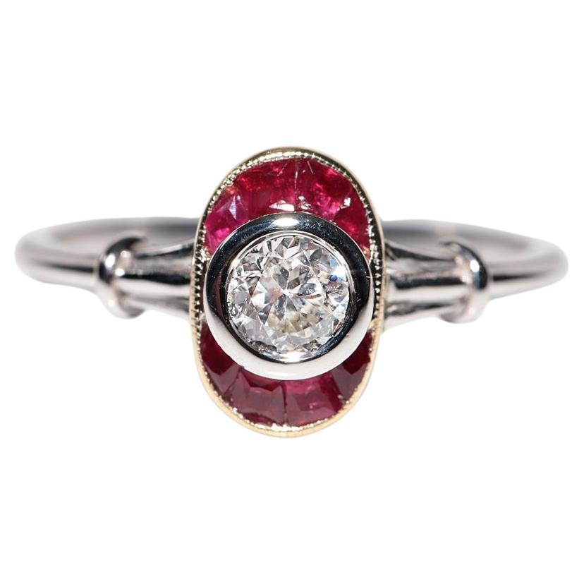 Anillo solitario de diamante natural y rubí talla calibre en oro de 18k de nueva factura