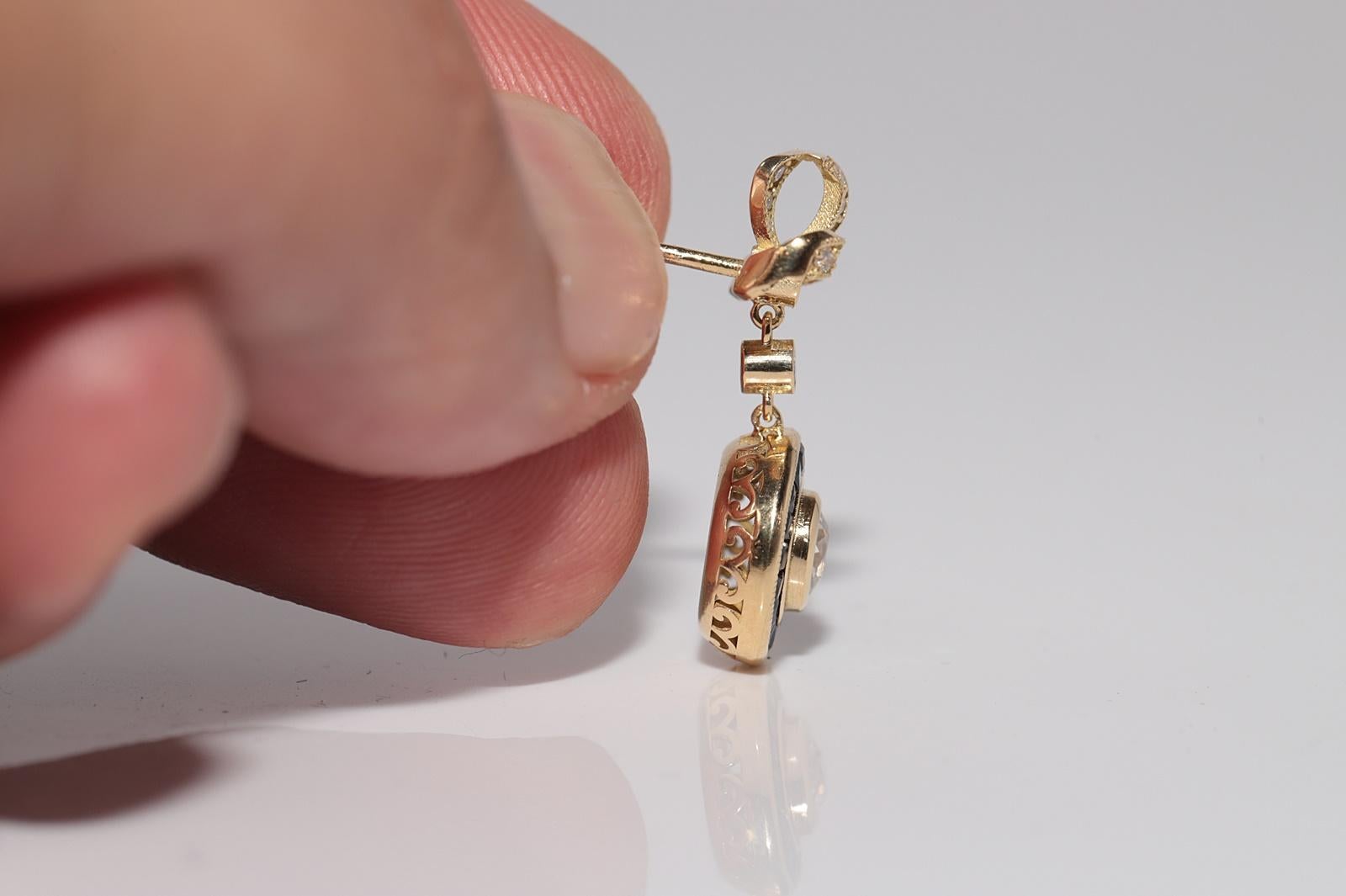 New Made Boucles d'oreilles pendantes en or 18k avec diamant naturel et saphir taillé en calibre en vente 7