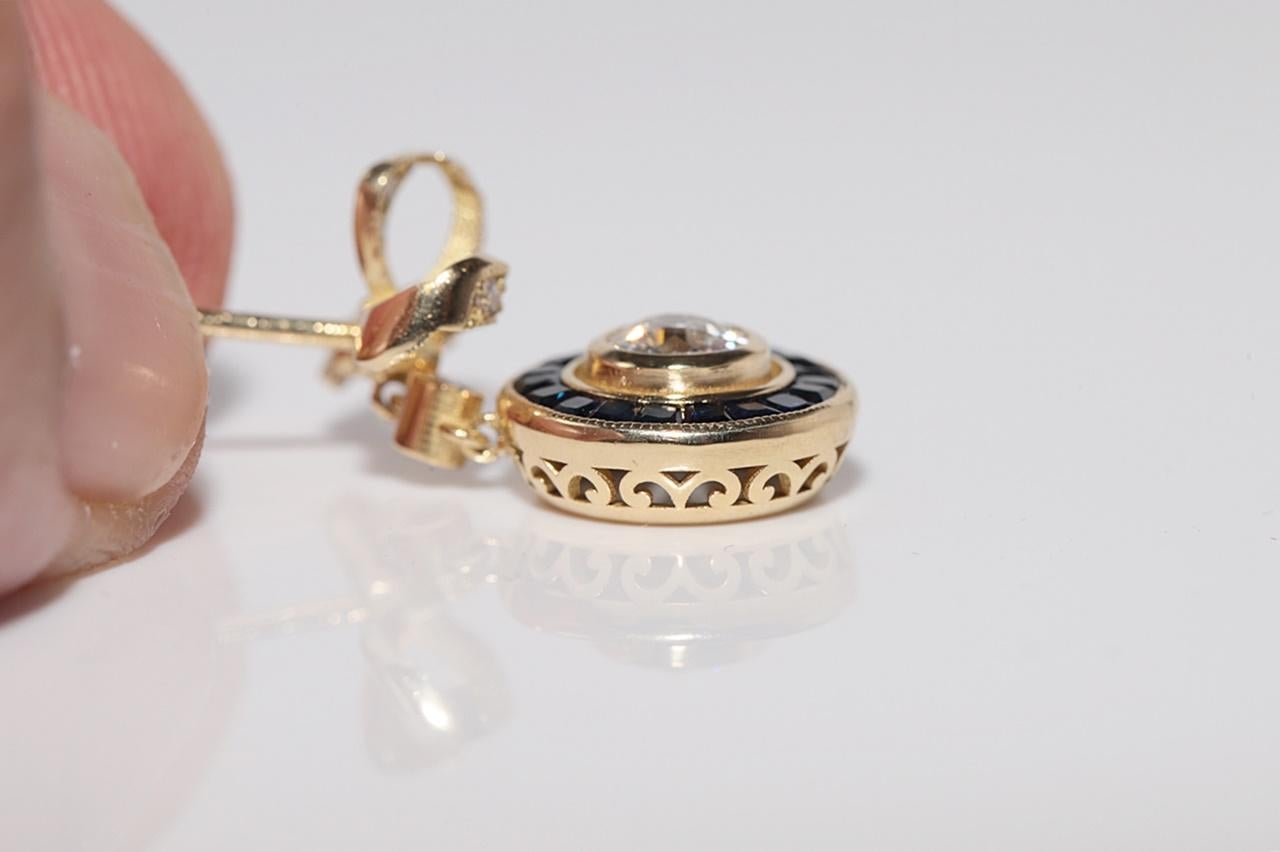 New Made Boucles d'oreilles pendantes en or 18k avec diamant naturel et saphir taillé en calibre en vente 8