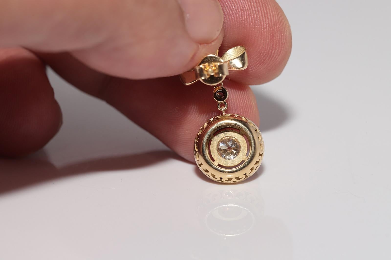 New Made Boucles d'oreilles pendantes en or 18k avec diamant naturel et saphir taillé en calibre en vente 10