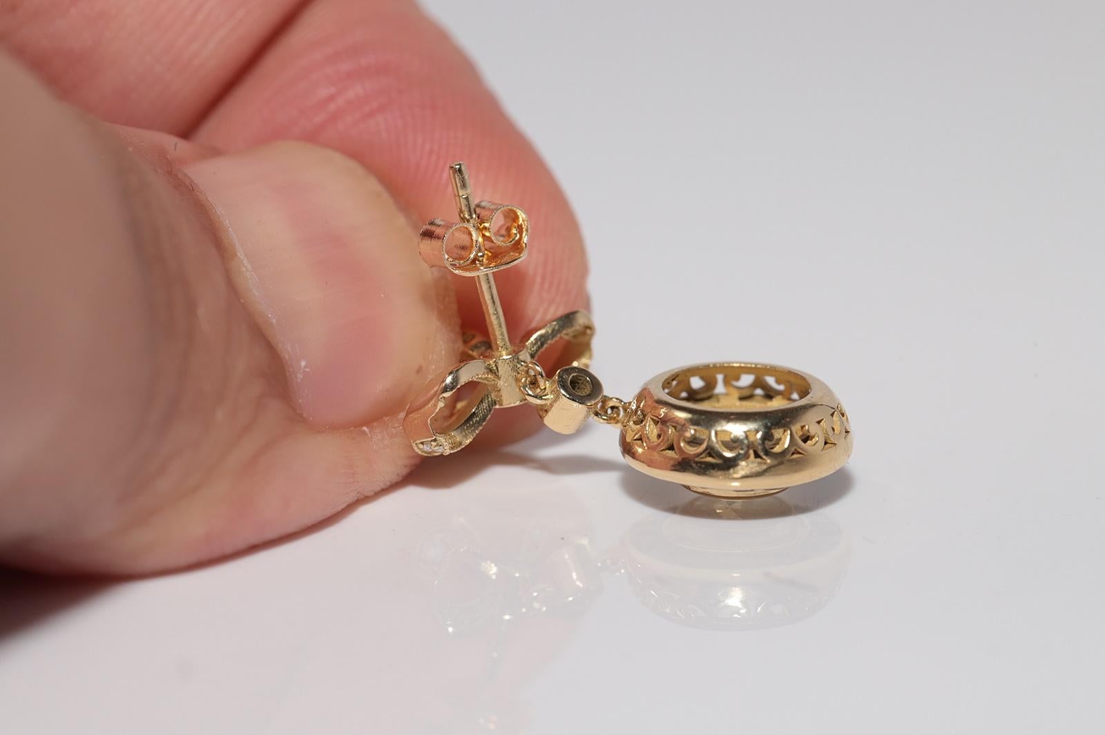 New Made Boucles d'oreilles pendantes en or 18k avec diamant naturel et saphir taillé en calibre en vente 11