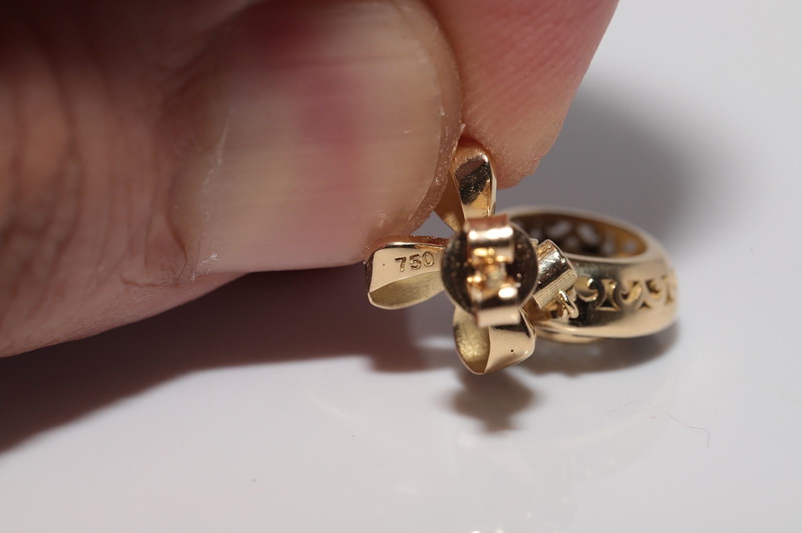 New Made Boucles d'oreilles pendantes en or 18k avec diamant naturel et saphir taillé en calibre en vente 12