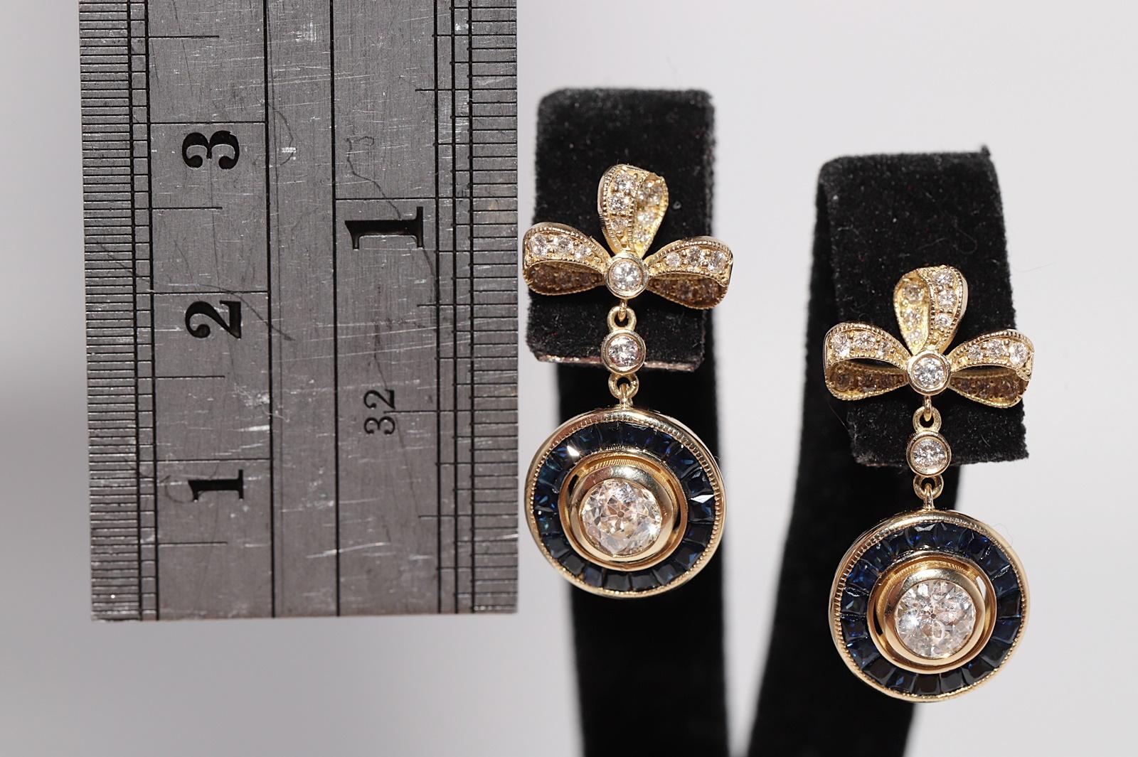 New Made Boucles d'oreilles pendantes en or 18k avec diamant naturel et saphir taillé en calibre Neuf - En vente à Fatih/İstanbul, 34